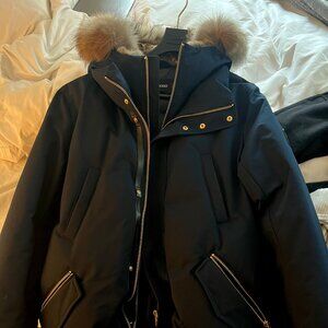 EDWARD 2-in-1 down parka with hooded bib and Natural Fur in Navy